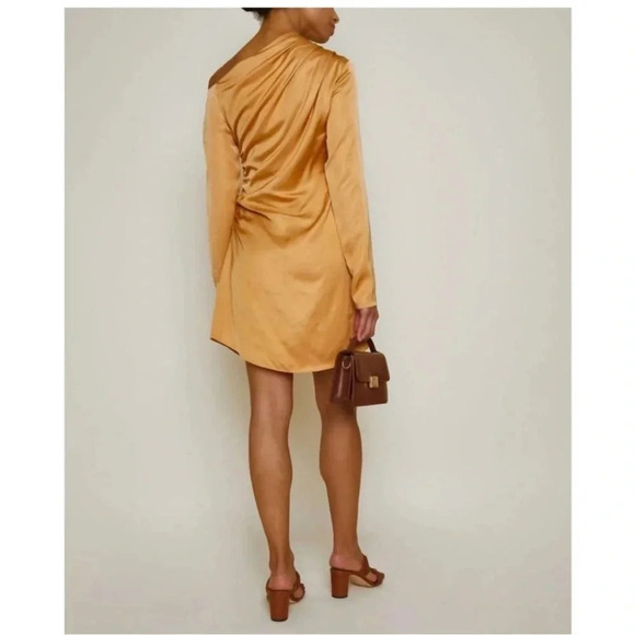 A.L.C Jamie satin drape mini dress in golden tan color - Picture 3 of 16